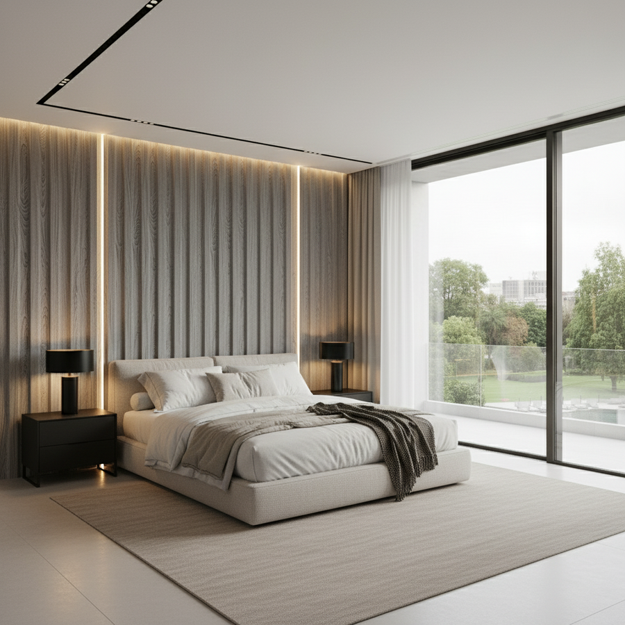Silver Oak PS wall panel by LUXWORLD featuring modern timber-style wall cladding for contemporary interior design.