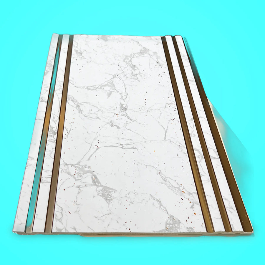 White marble look PS decorative wall panel with rose gold line, LUXWORLD wall cladding, modern interior wall decor.