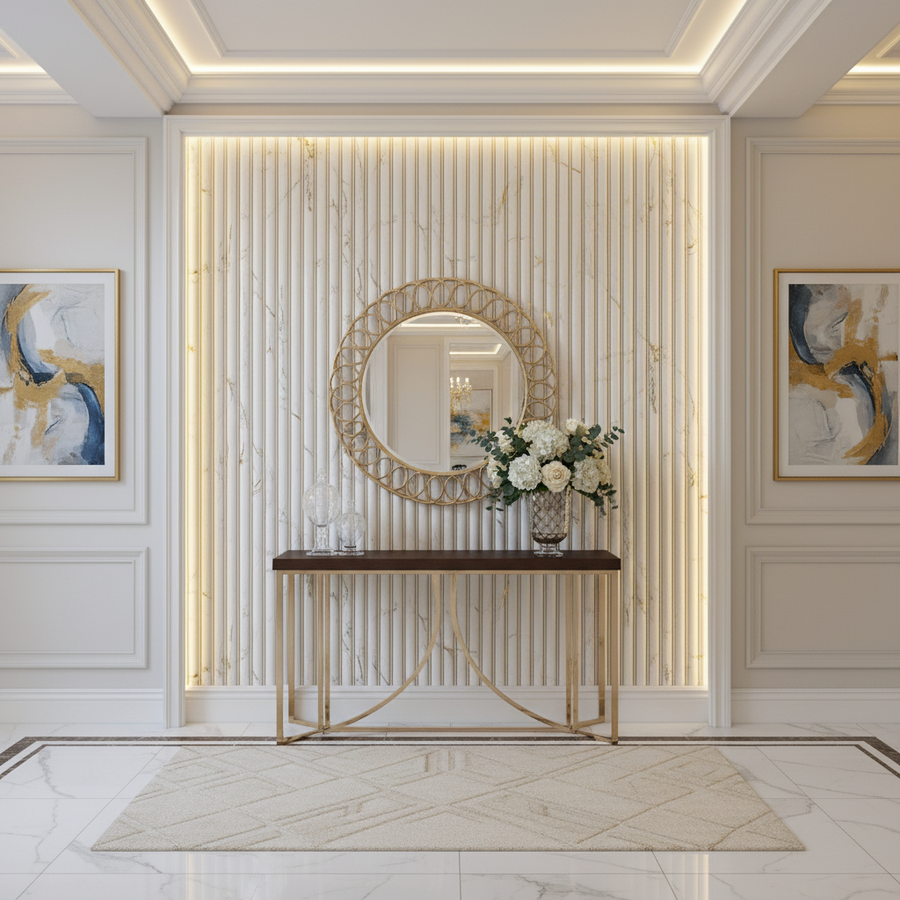 White marble wall cladding with gold line decorative panel by LUXWORLD, ideal for stylish interior wall decor.