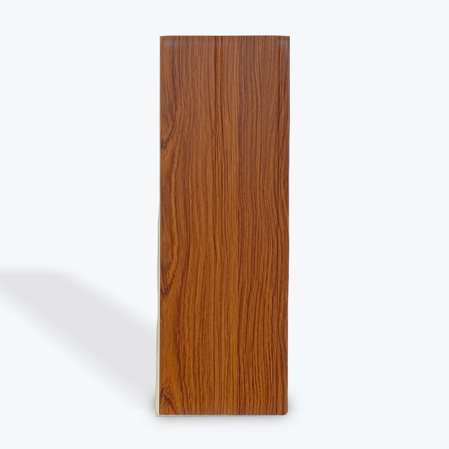 LUXWORLD Golden Oak WPC wall and ceiling cladding panel showcasing natural timber texture for interior decoration.