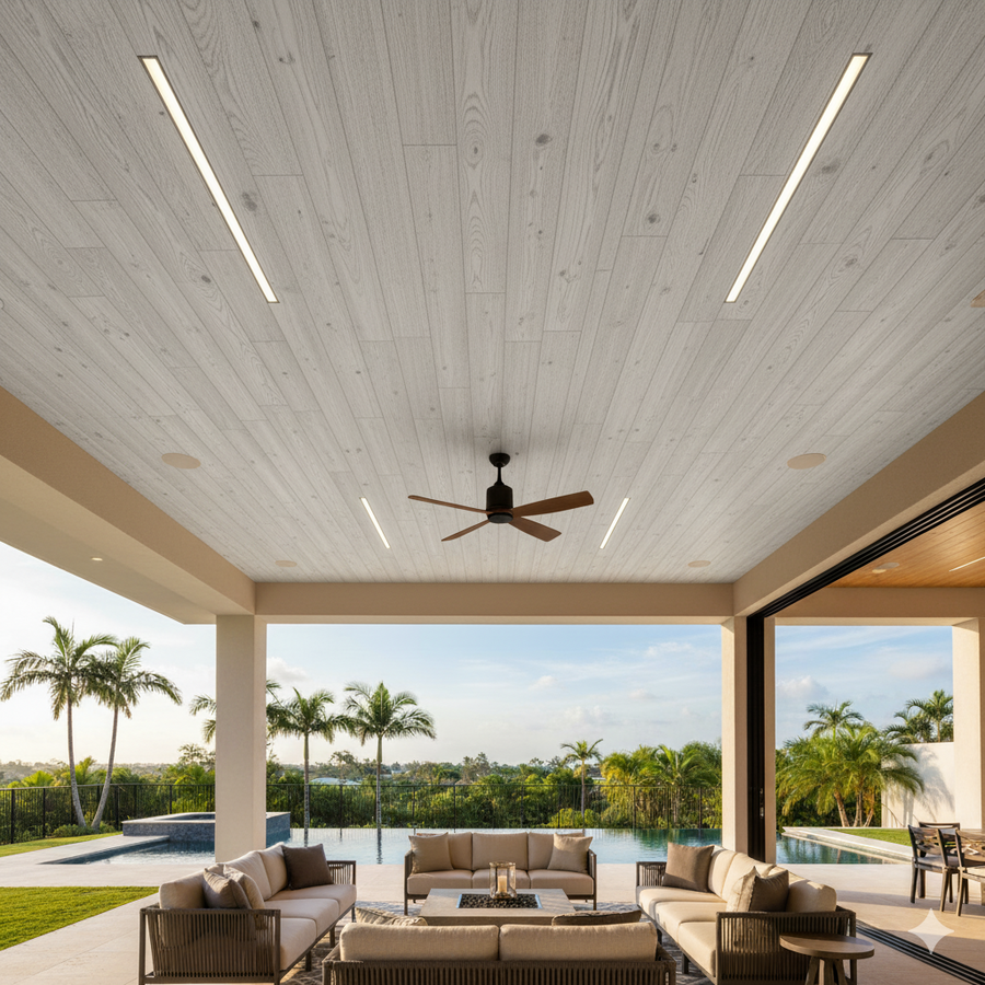 White oak WPC wall and ceiling panel by LUXWORLD, timber look wall cladding for interior decor in Perth