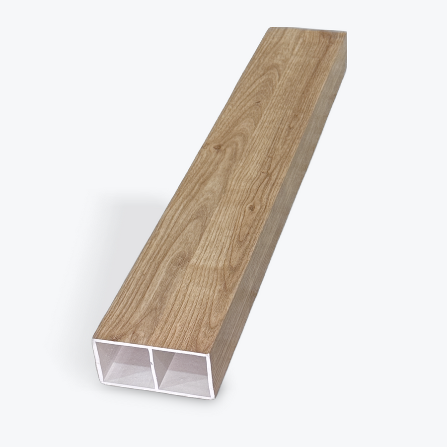 LUXWORLD WPC Timber Tube Wall Partition in Teak, natural wood finish, used as decorative wall cladding and divider panel.