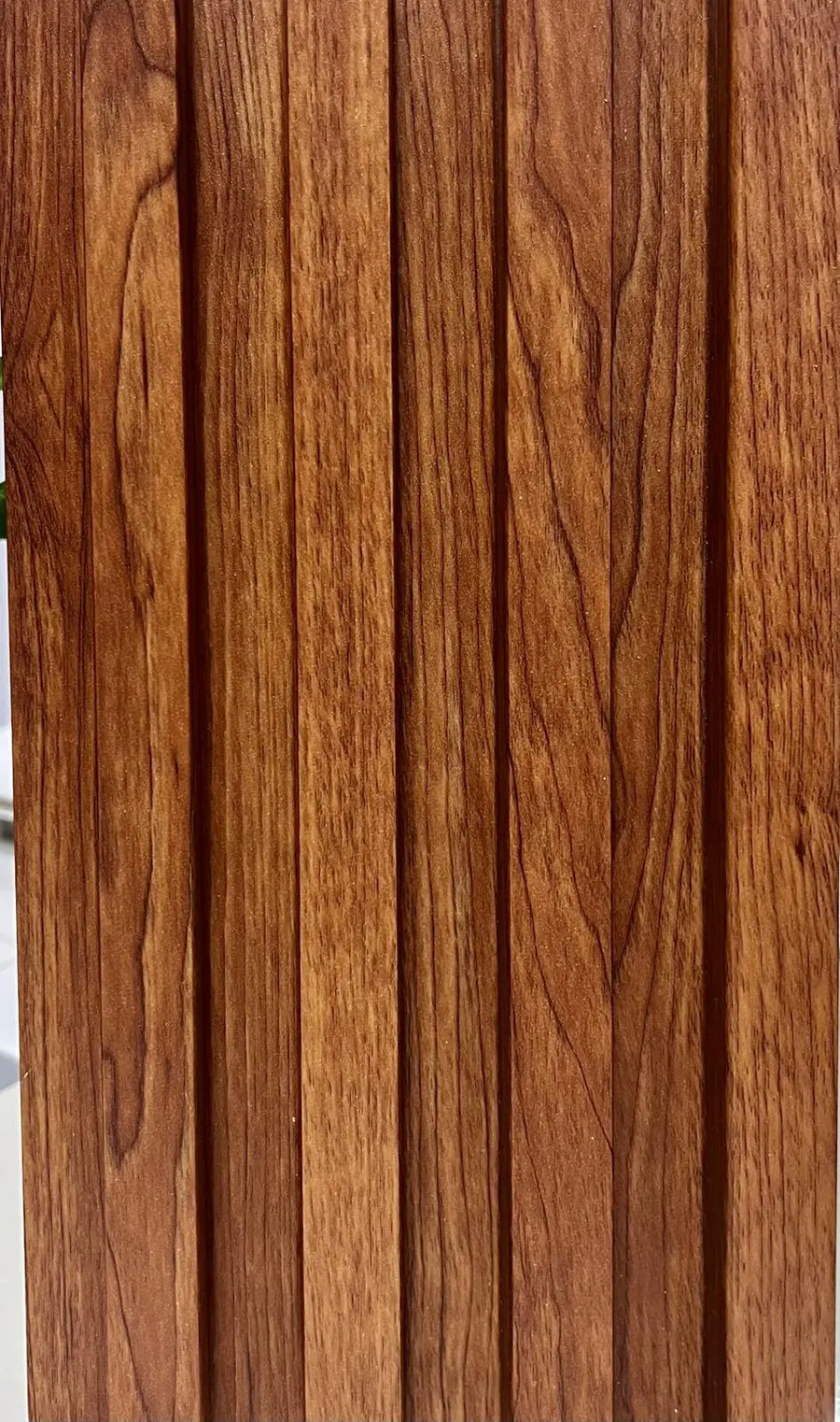 LUXWORLD teak WPC wall cladding panel for indoor timber wall decoration, 2700mm length, natural wood finish.