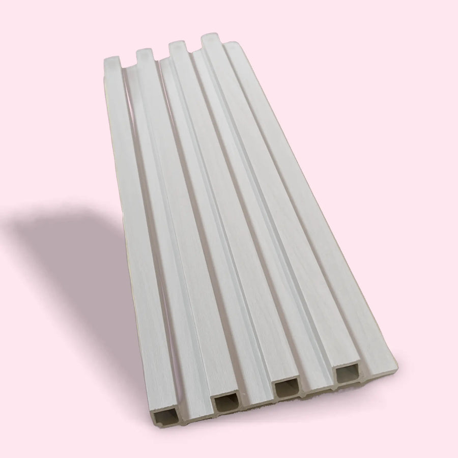 LUXWORLD white wood WPC wall cladding panel for indoor walls, 2900mm x 160mm, showcasing a modern wood texture design.
