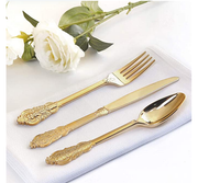 High quality Luxury Royal Stainless steel 304 gold flatware Mirror gold Elegant spoon fork knife cutlery set 4 Pcs