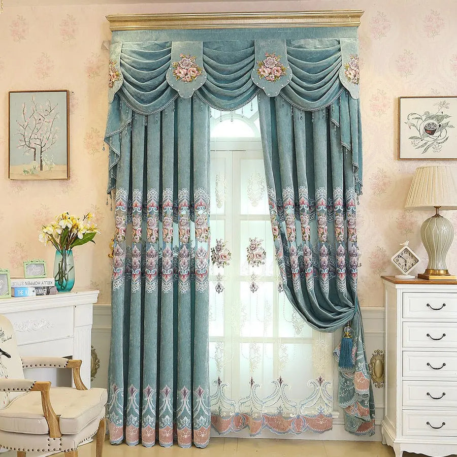 Elegant embroidered curtains by LUXWORLD featuring high-end textured fabric, ideal for enhancing any living space interior.