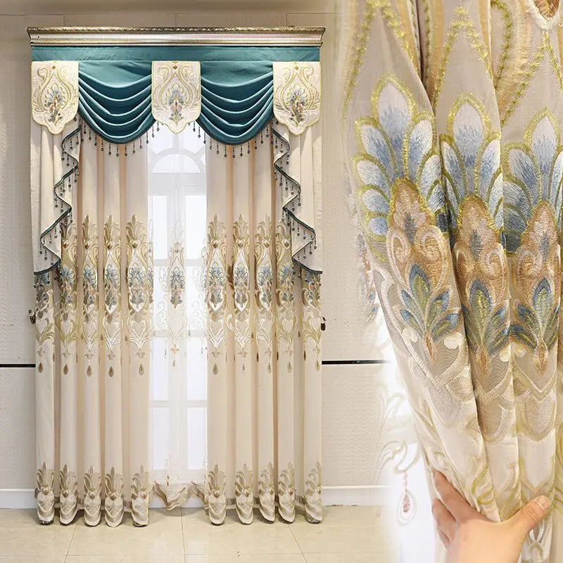 Luxurious textured curtains with intricate embroidery from LUXWORLD, stylish home decor, showcasing detailed fabric design and elegant style.