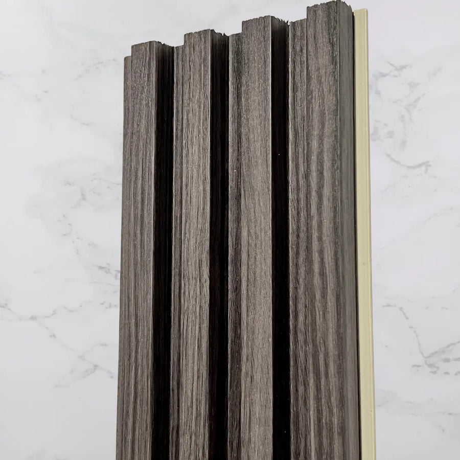 Smoked Walnut WPC wall panel by LUXWORLD, modern timber wall cladding for interior or exterior use, 2700mm long.