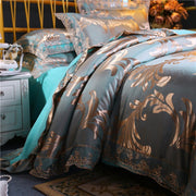 Satin Duvet Cover Set Luxury 4 Pieces Jacquard Soft Silky Bedding Quilt Cover Pillowcases - LUXWORLD