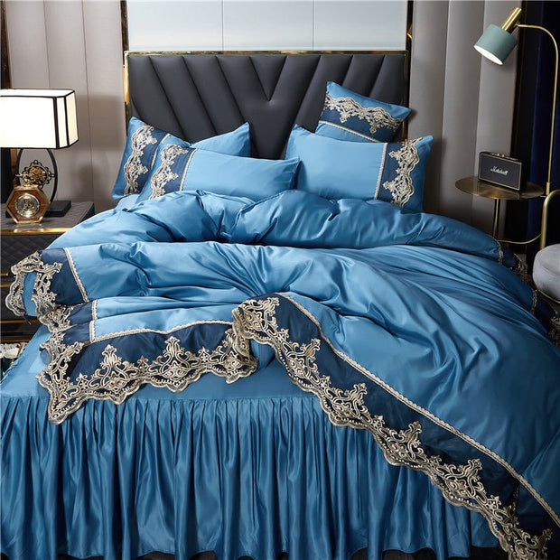 SATIN DUVET COVER SET LUXURY 4 PIECES JACQUARD SOFT SILKY BEDDING QUILT COVER PILLOWCASES SET WITH ZIPPER CLOSURE, KING & QUEEN - LUXWORLD