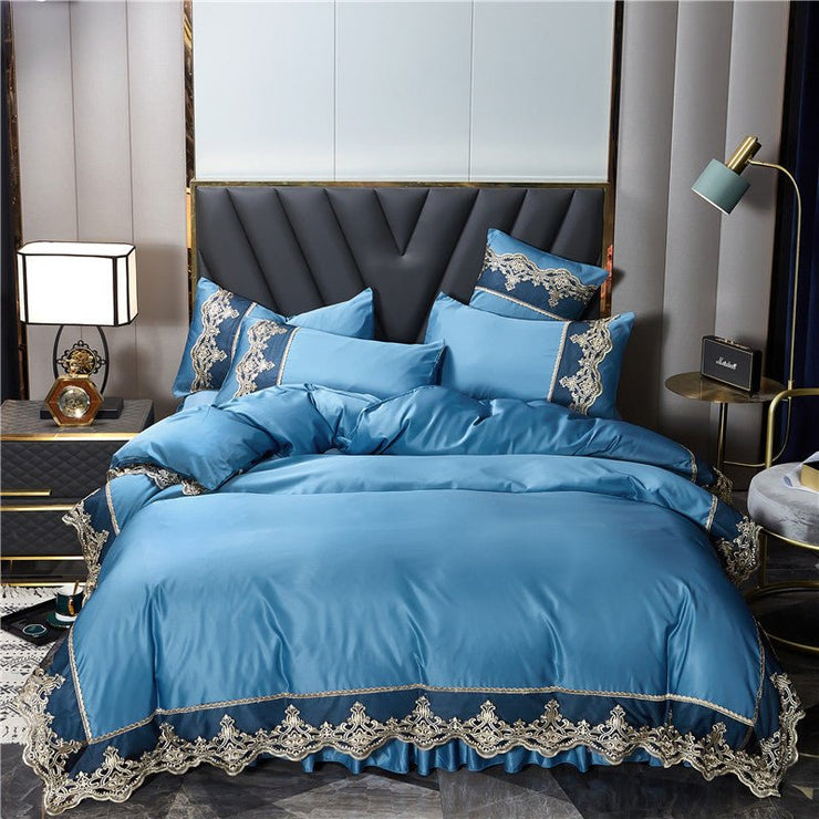 SATIN DUVET COVER SET LUXURY 4 PIECES JACQUARD SOFT SILKY BEDDING QUILT COVER PILLOWCASES SET WITH ZIPPER CLOSURE, KING & QUEEN - LUXWORLD