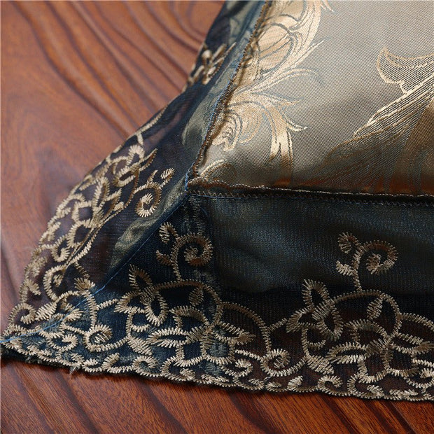 SATIN DUVET COVER SET LUXURY 4 PIECES JACQUARD SOFT SILKY BEDDING QUILT COVER PILLOWCASES SET WITH ZIPPER CLOSURE, METAL YELLOW, KING & QUEEN - LUXWORLD