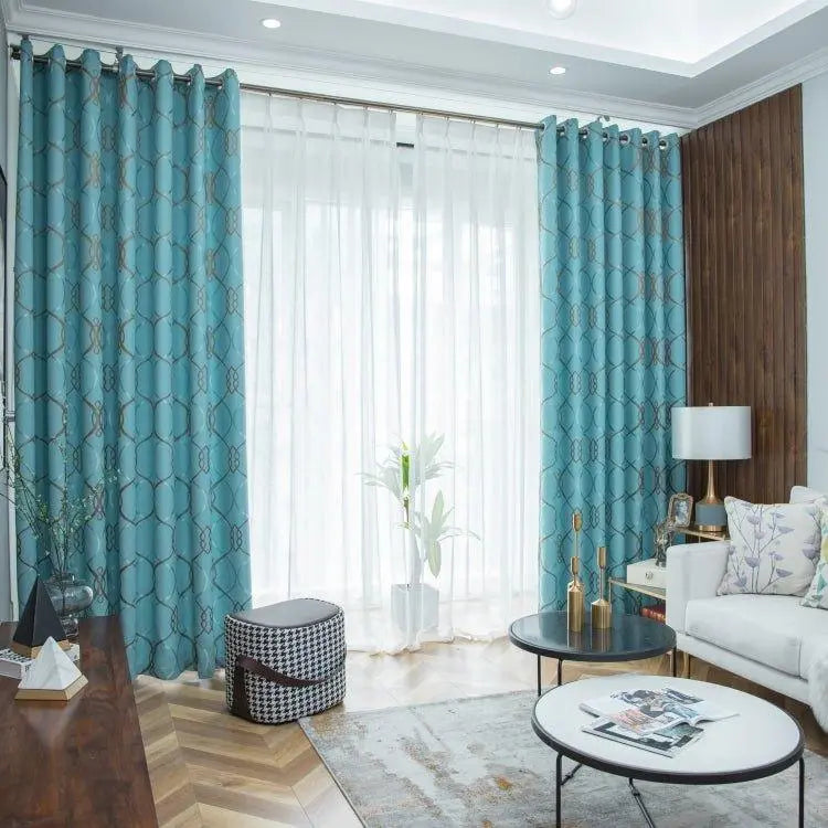 High-end decorative texture fabric by THE-LUXWORLD, suitable for living space, shown as stylish curtains in neutral tones.