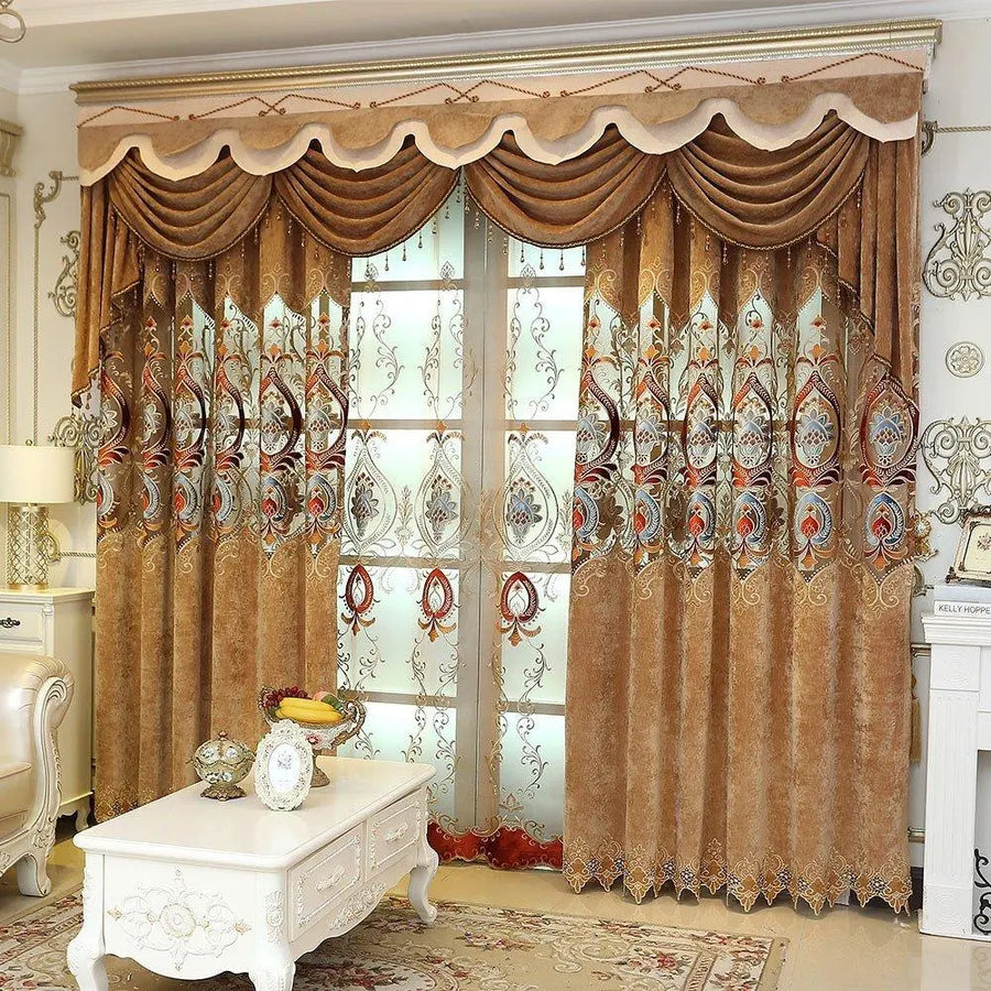 Luxurious embroidered curtains from THE-LUXWORLD featuring elegant textures and intricate designs for sophisticated home decor.