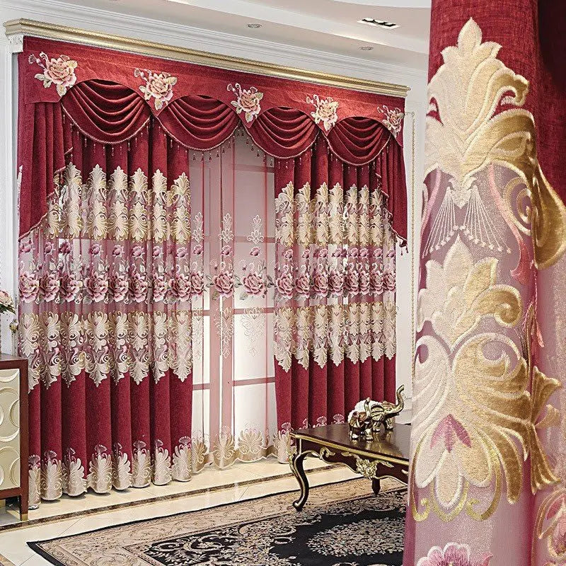 Elegant embroidery curtains by THE-LUXWORLD featuring detailed floral patterns, high-end drapery for sophisticated home decor.