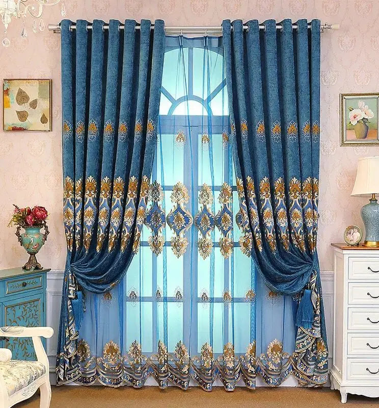 Embroidery curtains by THE-LUXWORLD with intricate floral patterns, adding elegant finishing touch to home decor.