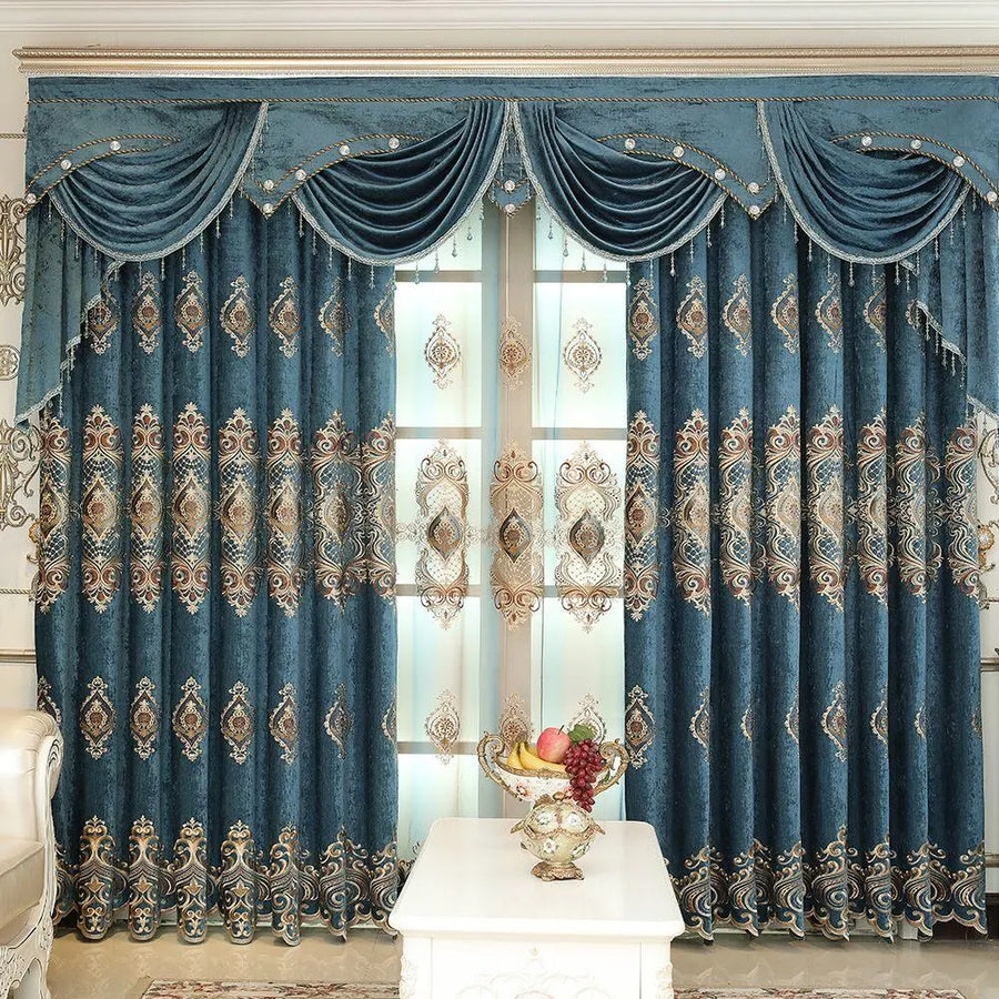 Embroidery curtains by THE-LUXWORLD featuring elegant design, hanging in a stylish living room setting.