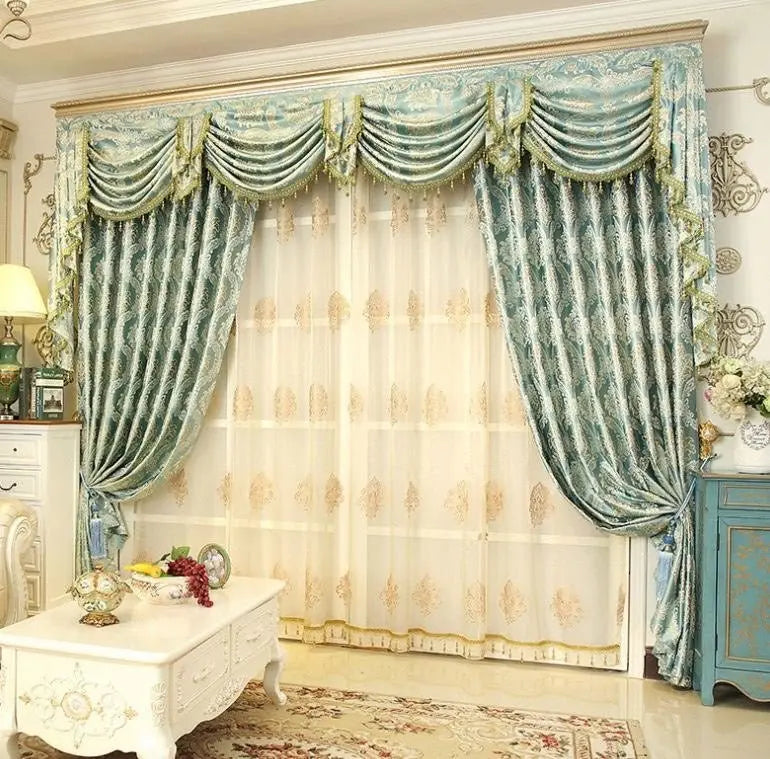European luxury high-end Jacquard curtains for living room by THE-LUXWORLD, sheer fabric with elegant design and 1000mm width, 2300mm height