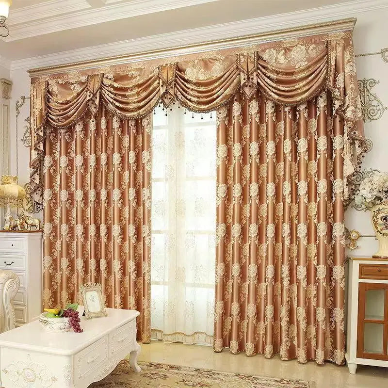 Luxury Middle Eastern jacquard curtains for living room by THE-LUXWORLD, sheer high-end design with intricate pattern and elegant drape.